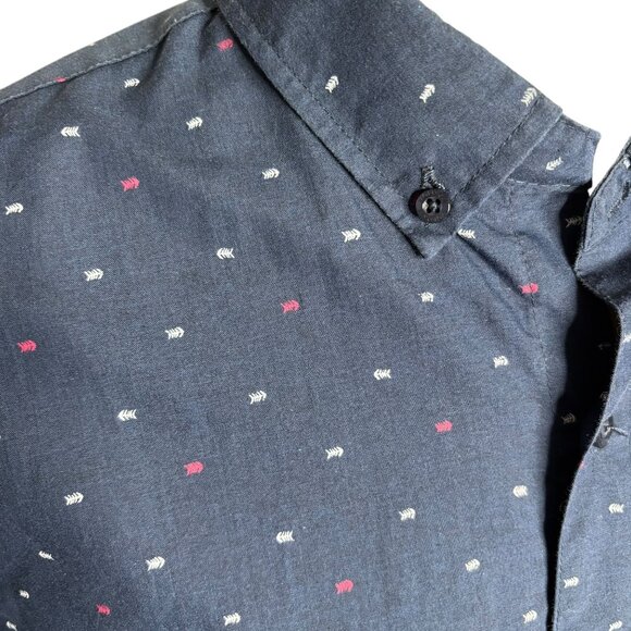 Molokai Surf Button Down Short Sleeve Shirt L Blue Fishbone Chest Pocket Casual - Picture 3 of 8